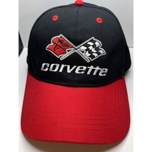 Vtg Corvette Hat Cap Open Road Brand‎ Black Red Adjustable Strapback GM